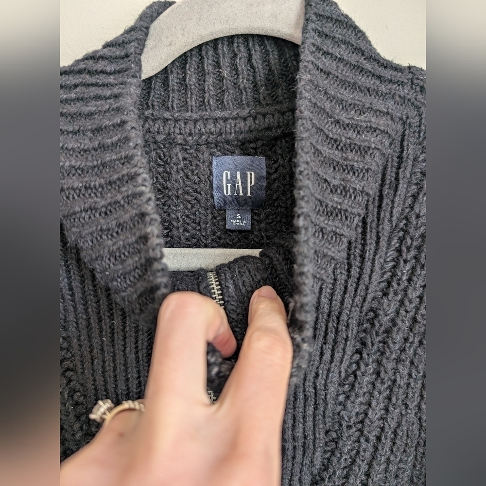 GAP Cozy Half Zip Knit Black Yarn Sweater Oversized Chunky Small - Picture 3 of 4